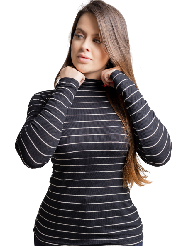 Blusa Feminina Básica Manga Longa Gola Alta