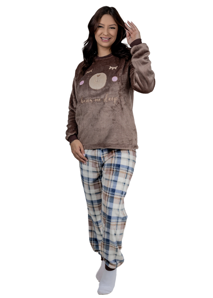 Pijama Feminino Inverno Adulto Fleece Soft Plush Pijama Long