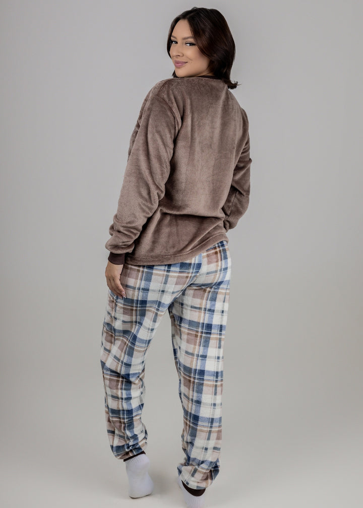 Pijama Feminino Inverno Adulto Fleece Soft Plush Pijama Long