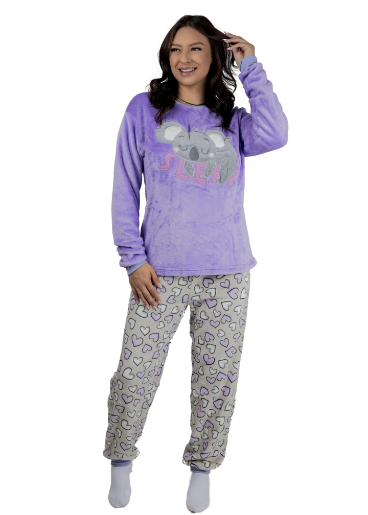 Pijama Feminino Inverno Adulto Fleece Soft Plush Pijama Long