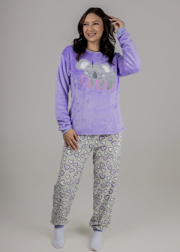 Pijama Feminino Inverno Adulto Fleece Soft Plush Pijama Long