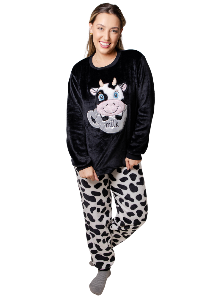 Pijama Feminino Inverno Adulto Fleece Soft Plush Pijama Long