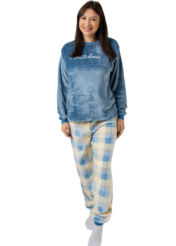 Pijama Feminino Inverno Adulto Fleece Soft Plush Pijama Long