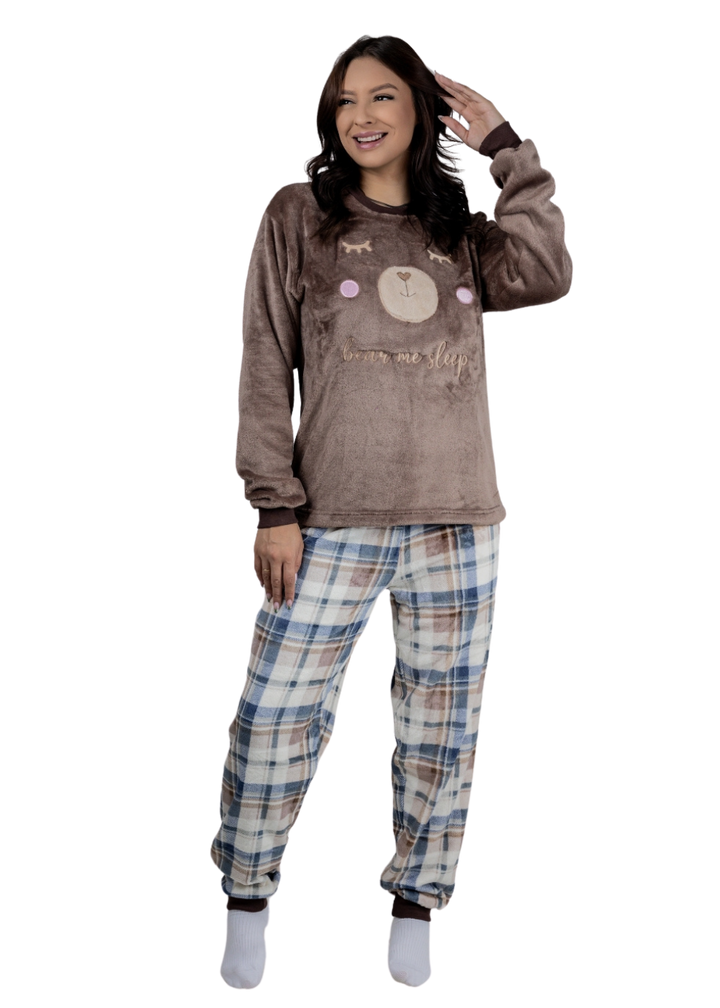 Pijama Feminino Inverno Adulto Fleece Soft Plush Pijama Long